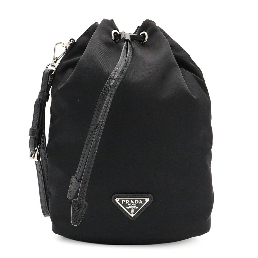 PRADA Re Nylon Triangle Handbag Pouch Multi-Pouch Drawstring Bag NERO Black w...